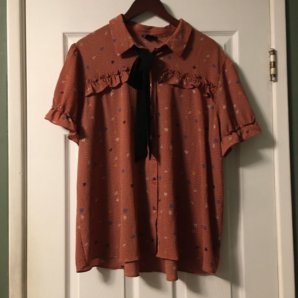 Perch by Blu Pepper Tie Short Sleeve Blouse 3XL